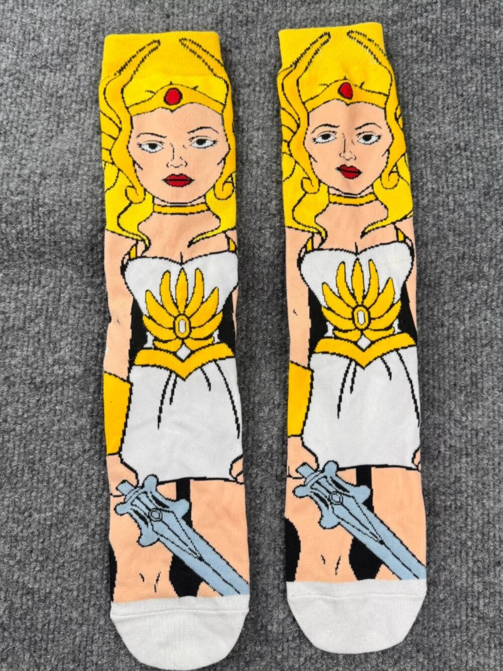 Vintage She-Ra Princess of Power Tube Crew Socks Mattel Graphic Print Yellow